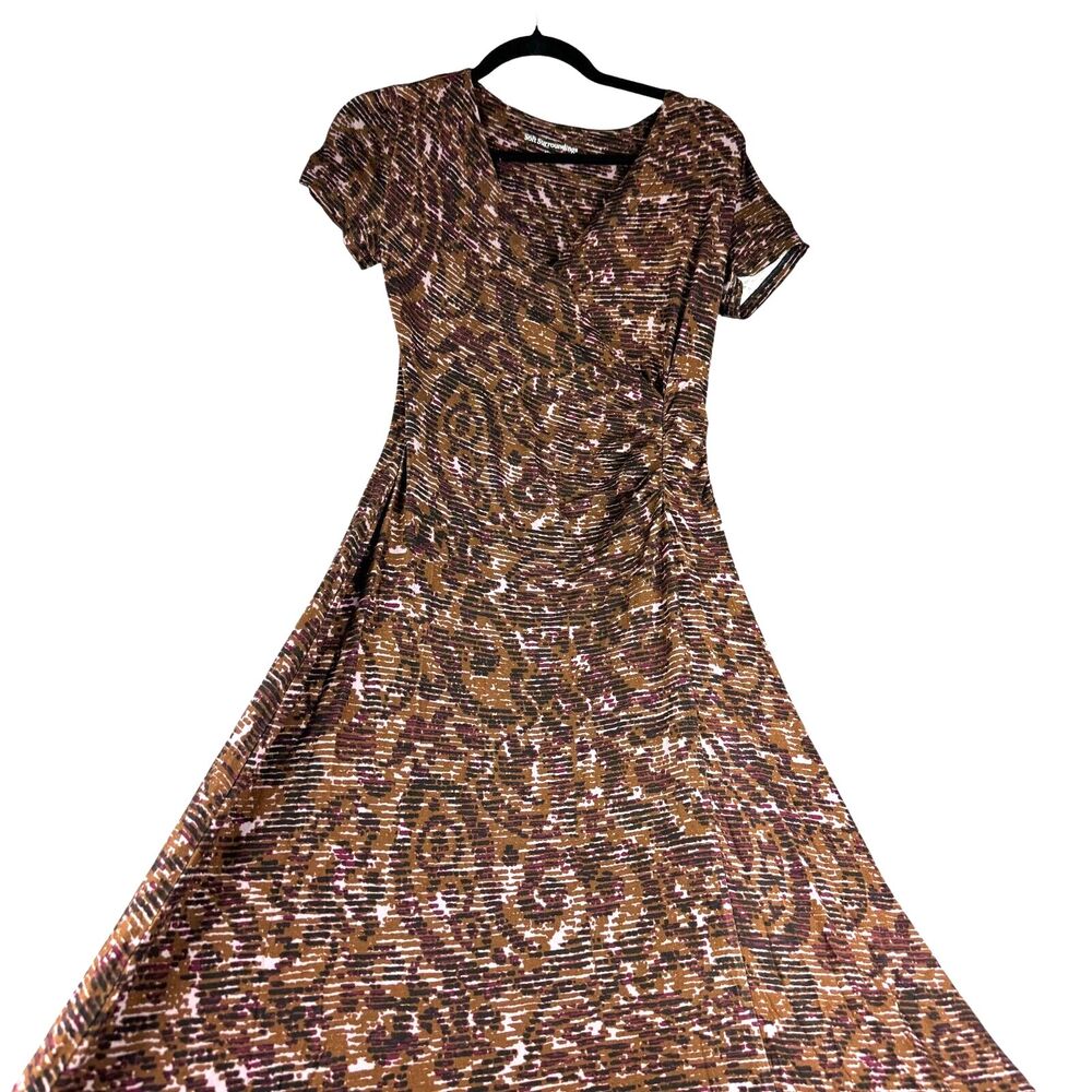 Soft Surroundings Dress Women's Extra Small Brown Maxi Short Sleeve Stretch Wrap